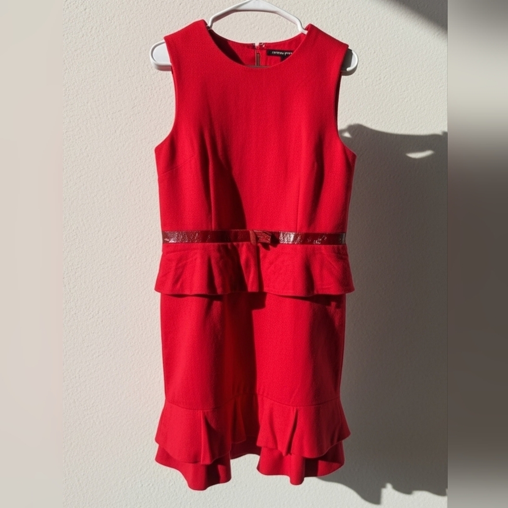 Red Peplum Sheath Dress with Belt